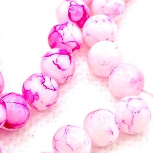 2 Strings of Small DIY Marbled Pink Color Beads. Craft Beads. Marble Beads